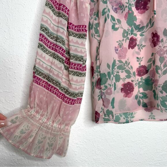 Misa Los Angeles Revolve Pink Green Floral Festival Bohemian Blouse Women’s XS - Picture 7 of 12